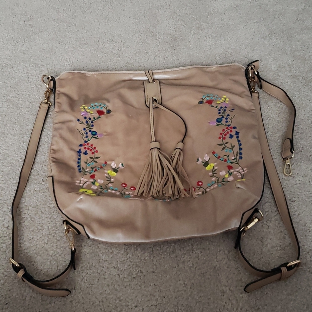 Velvet embroidered back pack/purse/bag